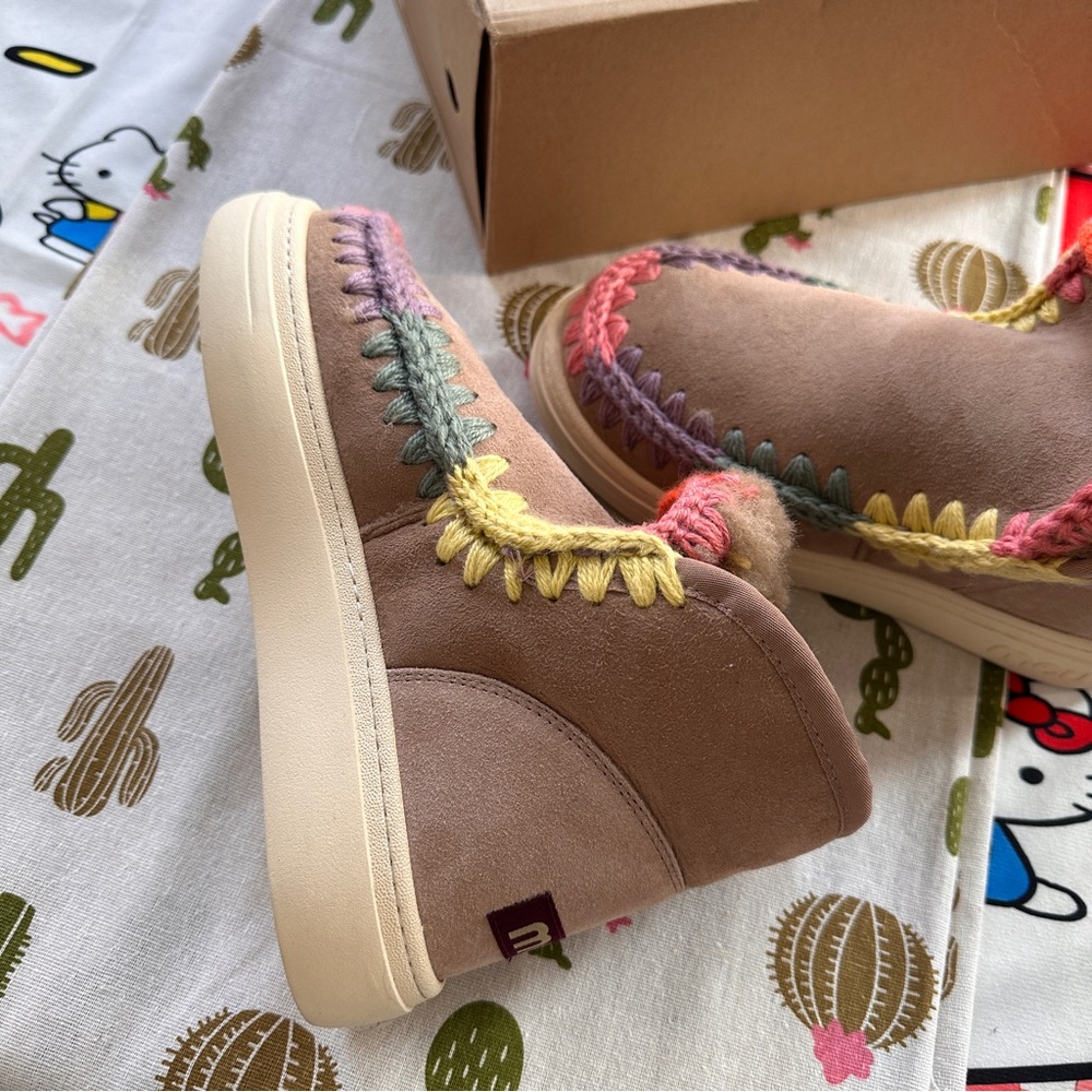 Mou Light Brown Patchwork Woven Snow Boots - Picture 3 of 7